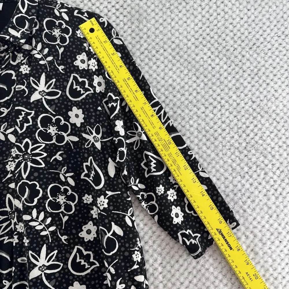 J Jill Button Front Shirt Dress Women S Black White Floral Jersey Stretch Pocket